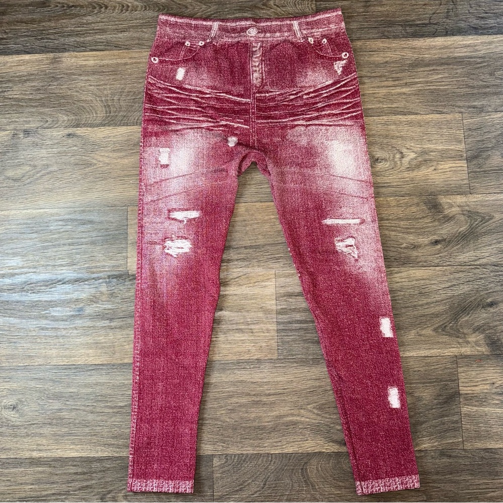 Eye Candy Red Jeggings with Distressed Skinny Fit